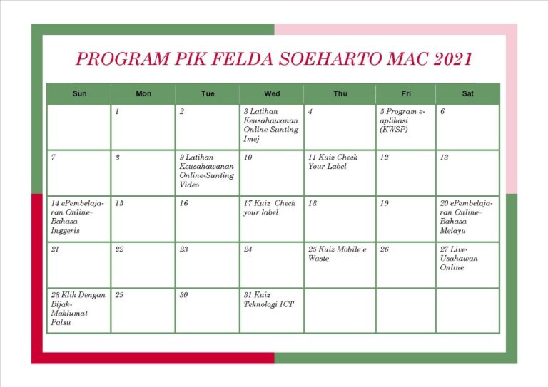 program aktiviti bulan mac 2021
