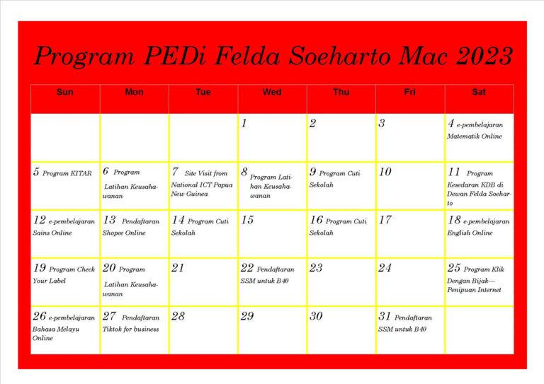 Jadual bulan 3 2023